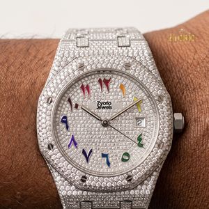 Luxury Fully Iced Moissanite Stainless Steel Hip Hop <b>Watch</b> for Men ETA Quartz Movement 3BAR Water Resistant Colorful <b>Arabic</b> - Product Image 2