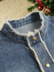 Design Your Own Men's Winter Waterproof Quick Dry Denim Jacket Turn-down Collar <b>Covered</b> <b>Buttons</b> Medium Wash Solid Pattern OEM - Product Image 5