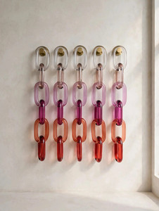 Sculpture murale abstraite de luxe en résine, chaîne, violet, rouge, or, moderne, faite à la main, décoration artistique pour la maison - Product Image 2
