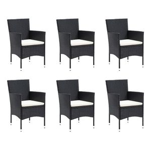 Set da pranzo da 7 pezzi in Poly Rattan nero con cuscini per uso giardino - Product Image 3