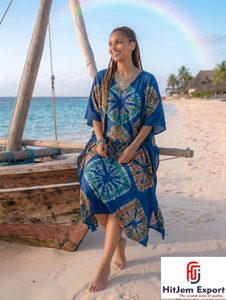 Women Beach Printed <b>Kaftan</b> Dress Loose Fit Comfortable <b>Summer</b> Cover Up Resort Wear Island Holiday Style Custom Bulk Supply - Product Image 6