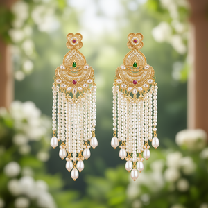 Boucles d'oreilles en perles d'eau douce et or avec design à pompon pour mariage - Product Image 3