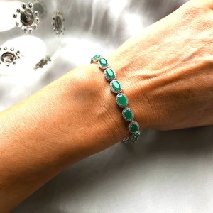 Genuine Emerald Oval Halo Silver Luxury Beaded Adjustable <b>Bracelet</b> GIA Certified Elegant Green <b>Gemstone</b> Jewelry May Birthstone - Product Image 4