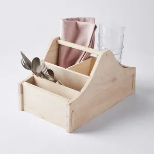 Organisateur en bois rustique pour la décoration de salle à manger de style farmhouse, pour ranger proprement les ustensiles et les couverts sur les tables. - Product Image 5