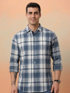 Chemise décontractée pour homme à rayures bleues et blanches, manches longues, en flanelle, double boutonnage, col rabattu, respirante, style été, tissée 100% - Product Image 1