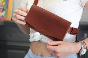 Handmade Minimalist <b>Pouch</b> Wallet Brown <b>Leather</b> <b>Belt</b> Bag with Zipper Closure Waist Pack LWB-0032C - Product Image 6