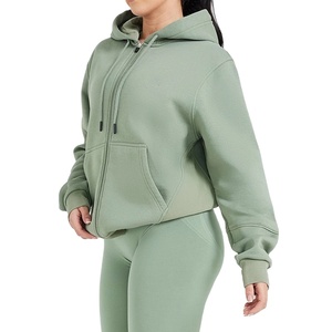 Sweat à capuche haut personnalisé pour femmes à manches longues salon classique sweat à capuche zippé surdimensionné léger en coton Streetwear vêtements d'entraînement - Product Image 3