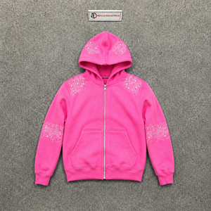 Sudadera con capucha 100% algodón suave rosa con pedrería, con cremallera, oversize, informal, de forro polar, unisex, para otoño, de corte regular, ropa, prendas de vestir, ropa exterior - Product Image 5