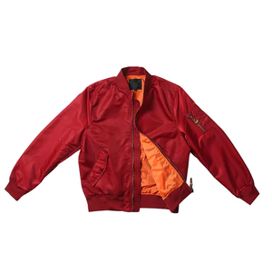 Blouson bomber noir pour homme avec doublure orange, fermeture éclair, col montant, coupe-vent décontracté en polyester, idéal pour l'automne - Product Image 2