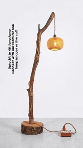 Handcrafted Wooden <b>Branch</b> Floor Lamp Wholesale Natural Wood Standing <b>Light</b> Manufacturer Custom Woven Basket Shade Lamp OEM ODM - Product Image 4