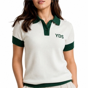 เสื้อโปโลพรีเมียมสำหรับผู้หญิง ปักตัวอักษร YDS ด้านหน้า สไตล์ Preppy แขนสั้น ผ้าเนื้อดี เหมาะสำหรับใส่ในช่วงฤดูร้อน - Product Image 1