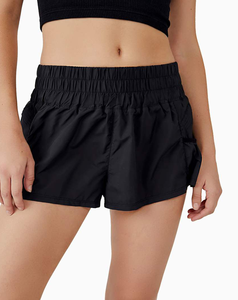 High Quality Women's High Waist Black Sporty Summer Sport Shorts Pockets <b>Elastic</b> Waist Regular Fit Quick Dry Knitted Polyester - Product Image 3