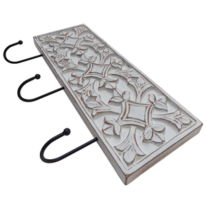 Elegante Porta Llaves Decorativo de Madera Tallada, Acabado Blanco, Hecho a Mano, para Entrada, de Madera Sintética - Product Image 4