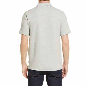 Polo de hombre con cremallera de un cuarto, bloques de color y franja en el pecho, 2026, estilo casual elegante, manga corta, corte ajustado, gris jaspeado y azul marino - Product Image 6