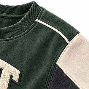 Premium Custom Unisex Oversized Color Block Autumn Fleece Eco-Friendly Varsity <b>Crewneck</b> Pullover Embroidered Front Logo Number - Product Image 6