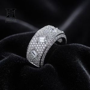Luxury Scattered Baguette Emerald Cut Diamond Band <b>Ring</b> 14K White Gold Pave Mosaic Eternity <b>Rings</b> <b>Men</b> Women Jewelry - Product Image 4