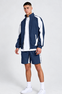 <b>Men's</b> Navy Blue White Color Block Windbreaker <b>Jacket</b> Matching <b>Short</b> Set Lightweight Sportswear Tracksuit <b>Men</b> Casual Outdoor Set - Product Image 4