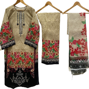 ชุดเดรสสำเร็จรูปผ้าฝ้ายปักลายคุณภาพสูงจากปากีสถานสำหรับผู้หญิง ไซส์พลัส ชุดเดรส 3 ชิ้นคุณภาพสูง - Product Image 5