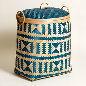 Cesto de ropa hecho a mano con tapa de bambú, cajas y contenedores de almacenamiento al por mayor, accesorio para el hogar - Product Image 4