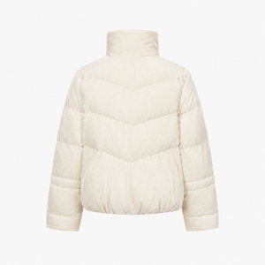 Chaqueta Acolchada de Forro Polar Crema con Cuello Alto y Cierre de Botones, Abrigo Corto de Invierno Casual Unisex, Relleno Grueso de Poliéster, Color Sólido - Product Image 2
