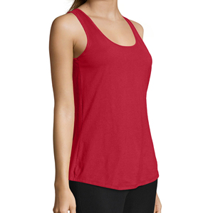 Camiseta sin mangas de punto jersey de color liso para mujer, cuello redondo, transpirable, informal, con logo frontal personalizable, talla grande, roja, al por mayor - Product Image 2