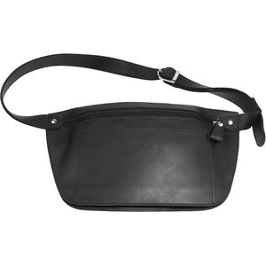 Unisex Black Leather Waist Bag With Zipper Closure For Daily Use - Product Image 1
