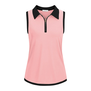 Lightweight Sleeveless Solid Casual Golf for Shirt Pink 1/2 Zip Turn Down Collar Breathable Eco-Friendly for Adult Women - Product Image 1