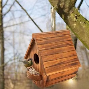 Casa de pájaros colgante decorativa natural para jardín al aire libre, caja de nido de madera, suministros para pájaros - Product Image 2