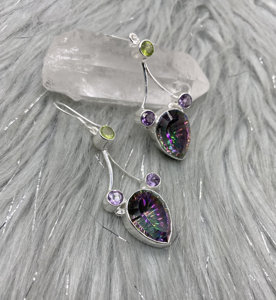 Boucles d'oreilles en argent sterling S925 avec pierre précieuse en quartz mystique naturel à 100 %, forme poire ronde, bijoux de mode, cadeau pour femmes - Product Image 6