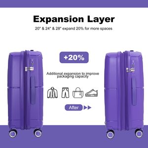 Set di 3 pezzi viola (20/24/28) valigia rigida espandibile con ruote a doppia Spinner leggero e resistente Set TSA lucchetto - Product Image 5
