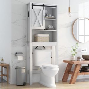 Mobiletto da Bagno in Legno a 3 Ripiani con Porta Scorrevole e Mensole Regolabili in 3 Posizioni per Accessori Bagno e Toilette - Product Image 1