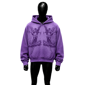 Sweat à capuche graphique Purple Angel vintage oversize streetwear, motif ailes célestes, effet délavé, artistique, épais, décontracté, unisexe, tendance - Product Image 1