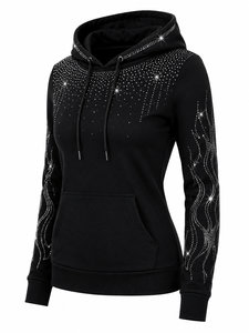 Sudadera con Capucha de Invierno para Mujer, Transpirable, con Pedrería Brillante, Suave y Casual, con Bolsillo Tipo Canguro - Product Image 4