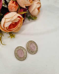 Designer Oval Stone <b>Crystal</b> <b>Stud</b> <b>Earrings</b> Ethnic Antique Gold Plated Fashion Indo Western Party Wear Jewelry For Women Wholesale - Product Image 5