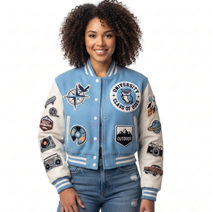 Top Trending Style Long Sleeve <b>Women</b> Crop Varsity <b>Jacket</b> New Arrival <b>Women's</b> college embroidery Crop Top <b>Jackets</b> For winter - Product Image 5