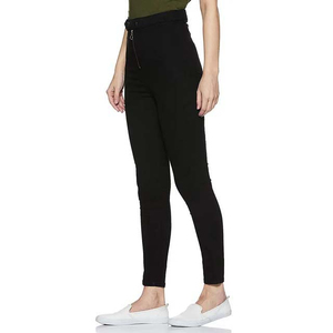 Jean taille haute noir uni respirant 100 % coton pour femme, coupe régulière, grandes tailles, haute qualité, vente en gros, pas cher - Product Image 5