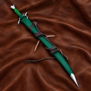 Lanza de Acero Inoxidable de Fantasía con Punta de Espada, Mango Verde con Diseño Grabado para Juego de Rol y Exhibición - Product Image 2