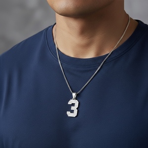 Diamtrendz Lucky Number <b>3</b> Pendant Chain 925 Silver Rhodium Plated Hiphop Cubic Zirconia Diamond 10K 14K 18K Solid Gold - Product Image 4