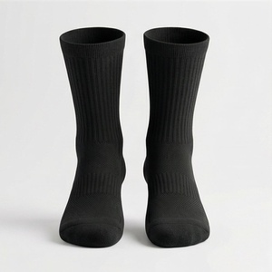 <b>Black</b> Crew <b>Socks</b> Solid Color Knitted Breathable Daily Wear Casual Adult <b>Socks</b> - Product Image 1