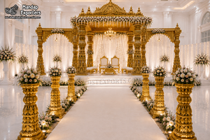 Premium Gold Carved Temple Style Wedding Mandap for USA Grand Tamilian Style Fiber Kalyana Mandapam For Destination weddings <b>UK</b> - Product Image 2
