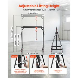 Pont roulant réglable de 2,5 tonnes (4 400 lb) avec chariot manuel pour atelier portable - Product Image 5