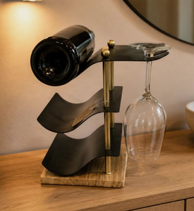 Support à vin de luxe en métal avec base en bois et porte-verres, pour table, bar, cuisine, décoration intérieure - Product Image 3