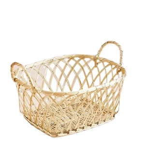Cesta de Almacenamiento Redonda de Alambre de Hierro Ecológica al por Mayor, Contenedor Metálico con Acabado en Cobre y Asa para Uso en Interiores y Exteriores - Product Image 1
