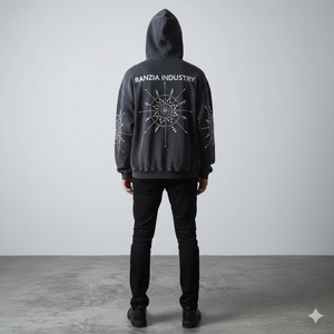 Ranzia Industry Factory Manufacturer Supply Men Zip Hoodie Distressed Embroidery Wholesale Men Streetwear Zip Hoodie - Product Image 2