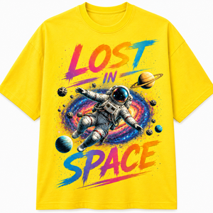 Camiseta negra con estampado de astronauta Lost In Space para hombre, manga corta, cuello redondo, corte regular, informal, 100% algodón, transpirable - Product Image 1