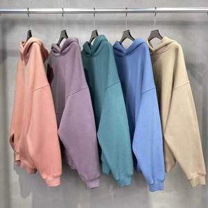 Unisex Oversized Hooded Sweatshirt Solid Color Pocket Long Sleeve Casual Autumn Cotton French Terry Fit Regular Length 2027 - Product Image 2