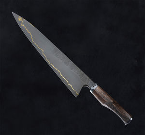 13 Inch Hunting <b>Knife</b> Stainless Steel <b>Blade</b> Serrated Edge Brass Accents Natural Wood Handle Leather Sheath OEM Customizable - Product Image 2