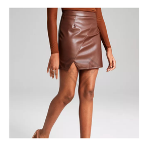 Mini-jupe en similicuir PU pour femme, taille haute, sexy, asymétrique, moulante, couleur unie, tendance, pour club et soirée - Product Image 2