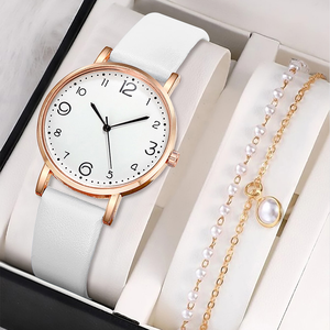 Reloj de Mujer 9827 y 1 Pulsera de Perlas, Conjunto de Reloj Blanco de Moda para Mujer - Product Image 2