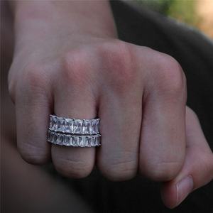 Hiphop Brass Zircon Eternity Band <b>Ring</b> Claw Setting Unisex Jewelry Anniversary Engagement Gift Wedding Party Plated Custom Size - Product Image 2